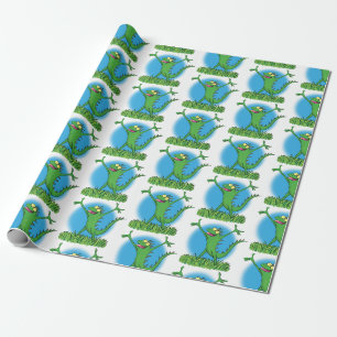 Papier Cadeau Drôle vert souriant animé lézard d'iguane