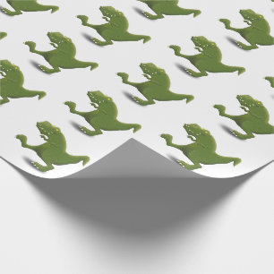 Papier Cadeau Drôle vert t rex dessin animé de dinosaure