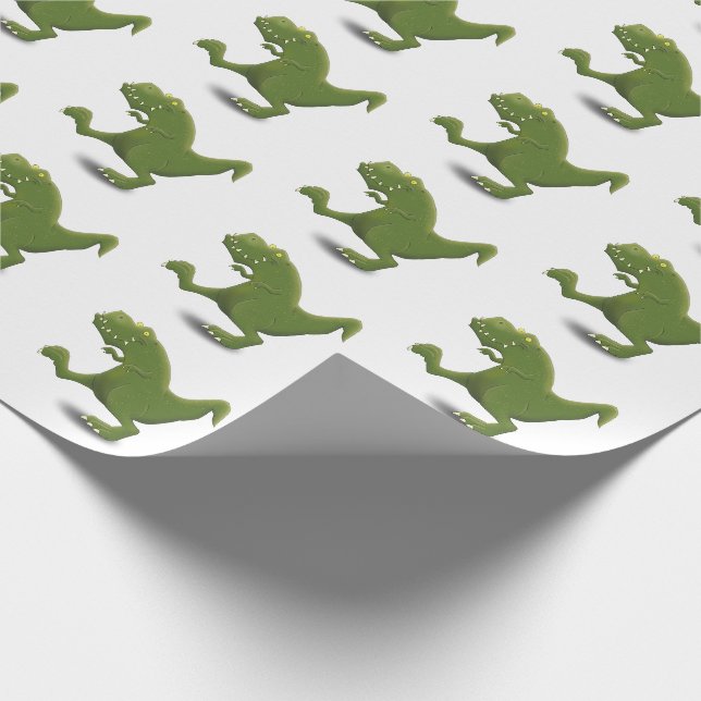 Papier Cadeau Drôle vert t rex dessin animé de dinosaure (Coin)