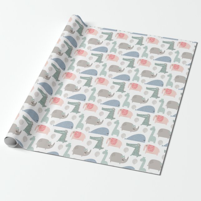 Papier Cadeau Drôle Visage mignon Doodle Motif animal (Déroulé)