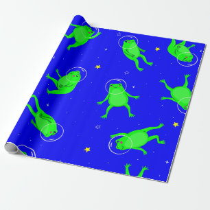 Papier Cadeau drôles astronautes grenouilles espace bleu