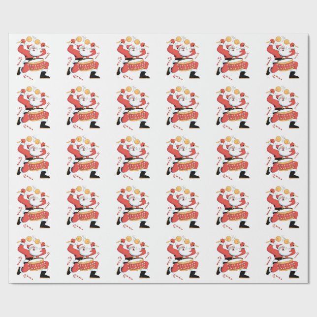 Papier Cadeau Drummer de Père Noël moche Noël Noël Xmas Drumming (Plat)