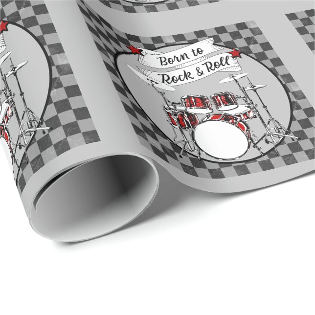 Papier Cadeau Drummer Né à Rock & Roll Drum Musician Gift Wra (Coin rond)