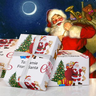 Papier Cadeau Du nom de l'enfant Père Noël Christmas Reindeer