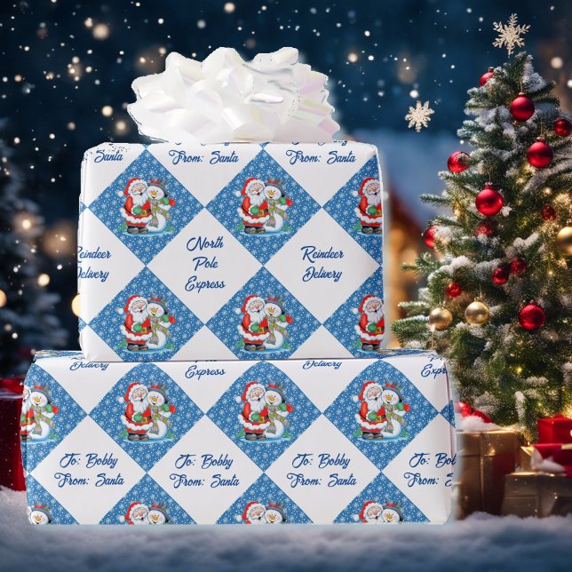 Papier Cadeau Du Père Noël Personnalisez le nom Noël Neige (Créateur téléchargé)