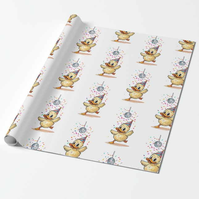 Papier Cadeau Duckkking Dancing Under Disco Ball with Confetti"  (Déroulé)