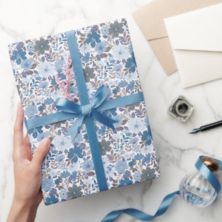 Papier Cadeau Dusty Blue & Grey Winter Sky Floral Garden