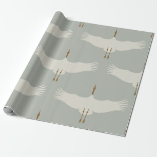 Papier Cadeau Dusty Blue Neutral Birds Grues Art Déco Motif