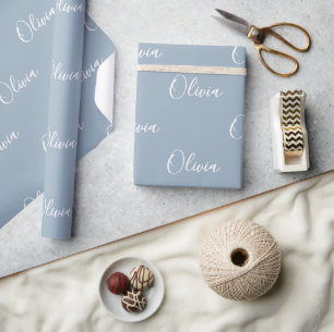 Papier Cadeau Dusty Blue Nom personnalisé Élégant