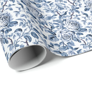 Papier Cadeau Dusty Blue Roses Toile Motif
