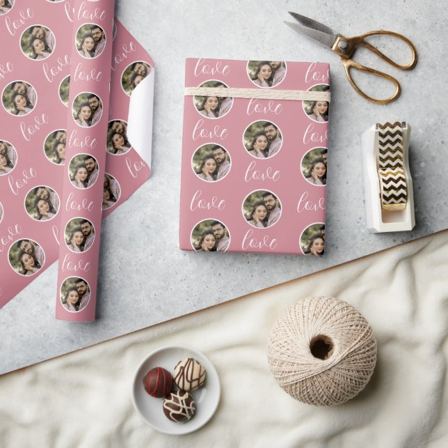Papier Cadeau Dusty Pink Valentine's Custom Photo Style Moderne (Artisanat)
