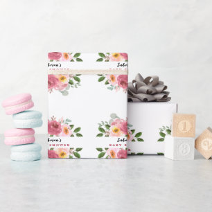 Papier Cadeau Dusty Rose   Baby shower floral rose pâle