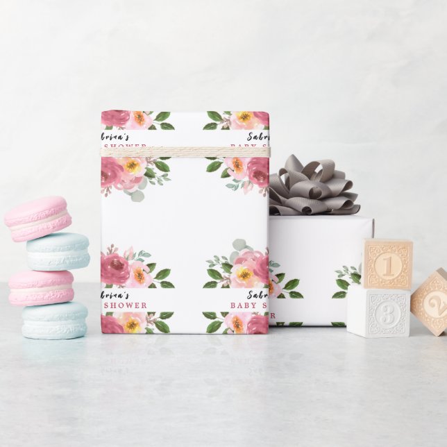 Papier Cadeau Dusty Rose | Baby shower floral rose pâle (Baby Shower)