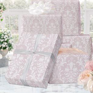Papier Cadeau Dusty Rose Blanc Damask Mariage élégant