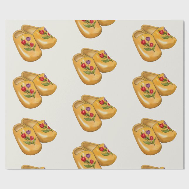 Papier Cadeau Dutch Wooden Shoes with Tulips, Klompen, Holland (Plat)