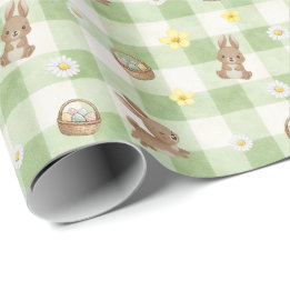 Papier Cadeau Easter Bunny Green Gingham Wrapping Paper