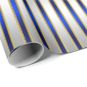 Papier Cadeau Éblouissant argent brillant et rayures bleues roya