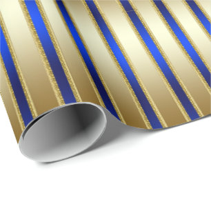 Papier Cadeau Éblouissant brillant or et Royal Blue Stripes