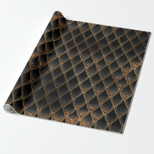 Papier Cadeau Écaille de dragon noir et or