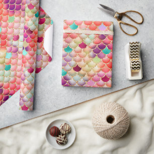 Papier Cadeau Écales de sirène pailletées et métallisées arc-en-