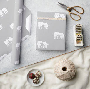 Papier Cadeau Échange Cadeau Couple Eléphant Blanc Cute Noël