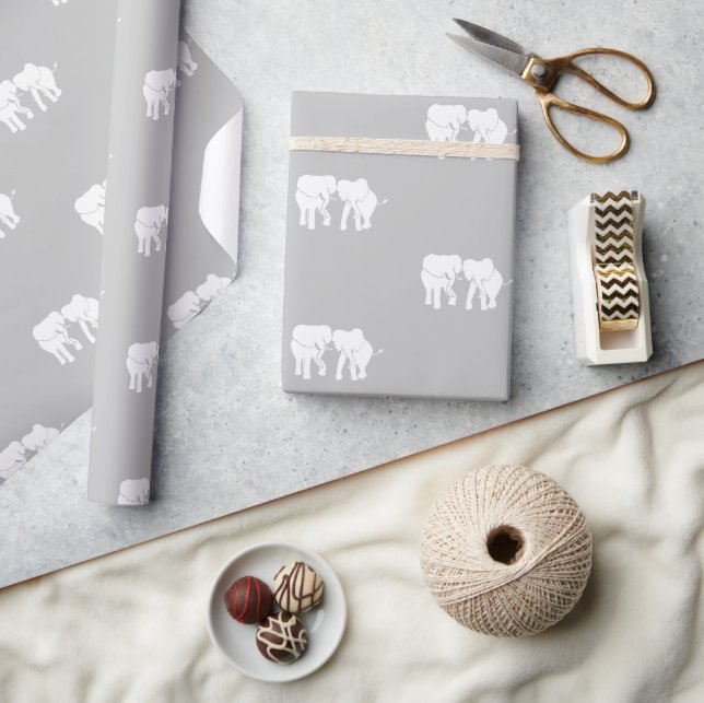 Papier Cadeau Échange Cadeau Couple Eléphant Blanc Cute Noël (Artisanat)
