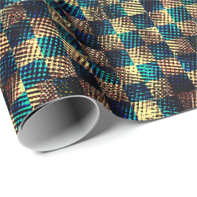 Papier Cadeau Échecs sales et effet rayé, bleu et jaune (Coin rond)