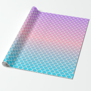 Papier Cadeau Échelle de poisson de sirène bleu rose pourpre