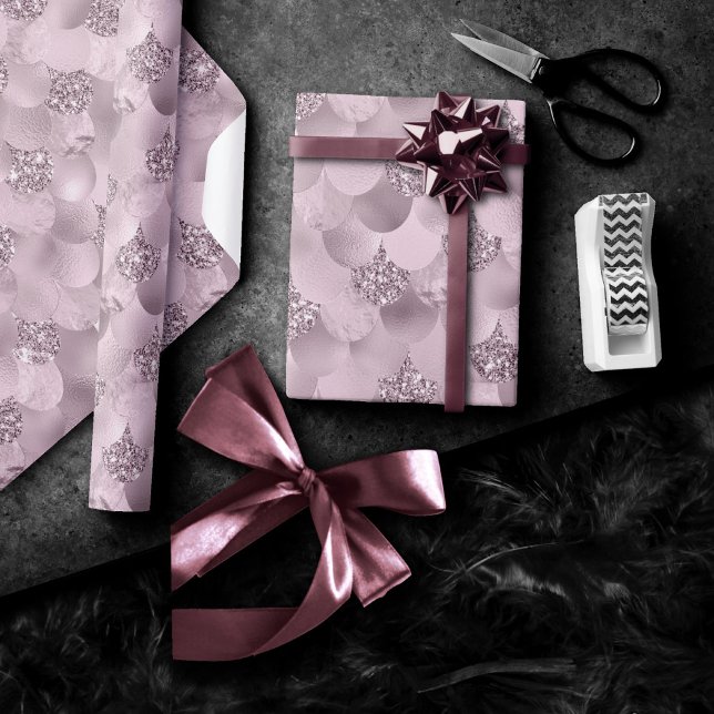 Papier Cadeau Échelle des moyennes de sirène | Dusty Mauve rose  (Créateur téléchargé)