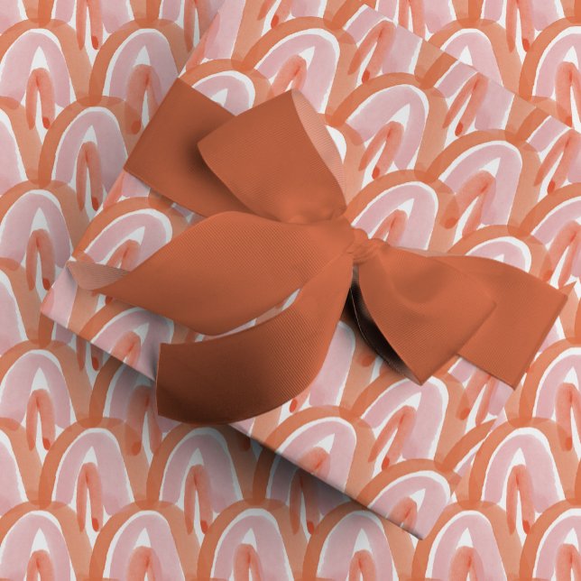 Papier Cadeau Échelles aquarelles en rouge (Pink and red watercolor scales and rainbow arches gift wrapping paper.)