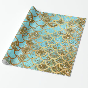 Papier Cadeau Échelles de poissons bleues iridescentes de sirè