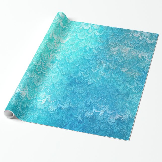 Papier Cadeau Échelles de poissons brillantes bleues de sirène (Déroulé)
