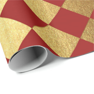 Papier Cadeau Échiquier carré métallique de vin rouge de