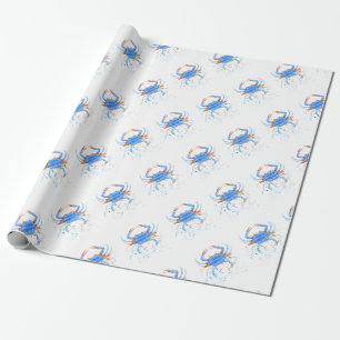Papier Cadeau Éclaboussure de peinture de crabe bleu d'aquarell
