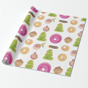Papier Cadeau Éclairs Donuts Aquarelle Amusant Caprice Sucré