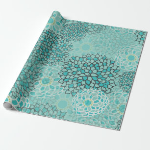 Papier Cadeau Éclat de fleur d'aigue-marine et de menthe