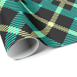 Papier Cadeau écossais écossais écossais motif jaune turquoise p