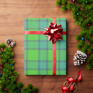 Papier cadeau écossais vert et bleu à carreaux