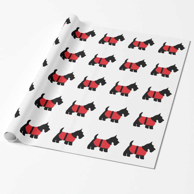 Papier Cadeau Ecosse noire avec papier d'enveloppement rouge (Déroulé)
