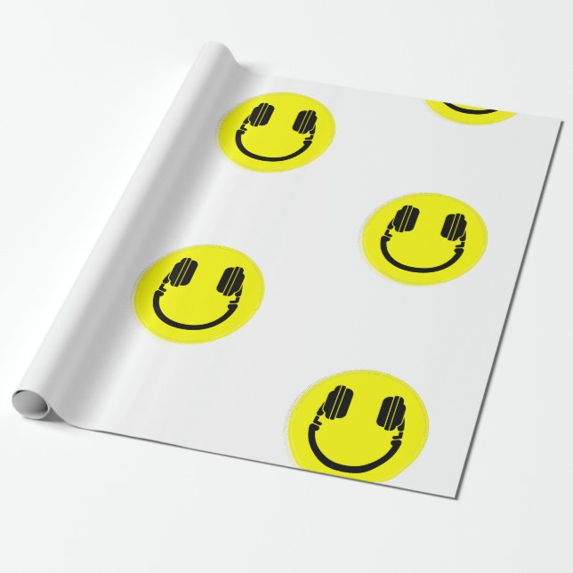 Papier Cadeau écouteurs dj face heureux edphone musique edm (Déroulé)