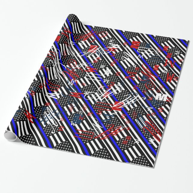 Papier Cadeau Écran American Mince Blue Line (Déroulé)