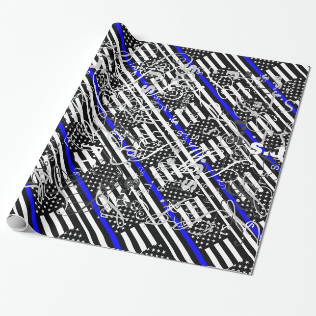 Papier Cadeau Écran American Mince Blue Line (Déroulé)