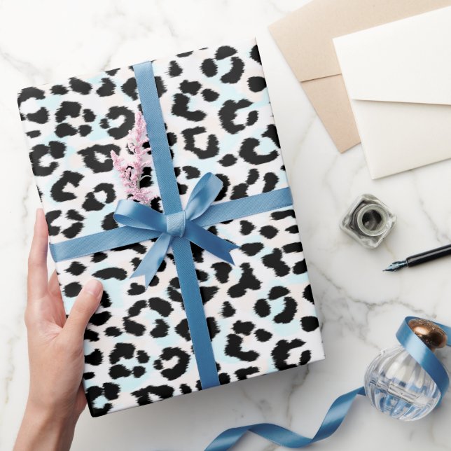 Papier Cadeau Écriture chic de guépard noir et blanc (Cadeaux)
