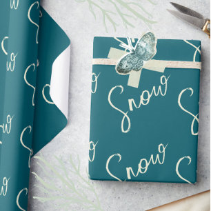 Papier Cadeau Écriture de neige ardoise bleue et beurre élégant 