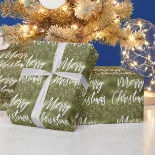 Papier Cadeau Écriture Joyeux Noël Paillettes de Feuille de Vert