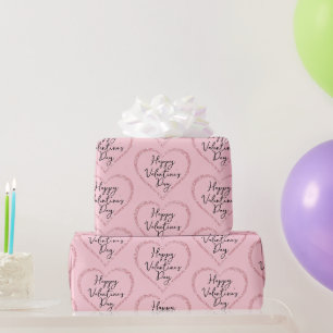 Papier Cadeau Écriture Romantique Paillettes Roses Saint-Valenti