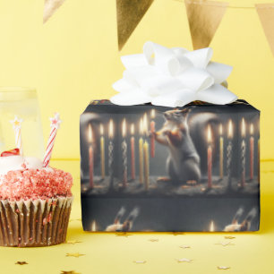 Papier Cadeau Écureuil avec bougies d'anniversaire