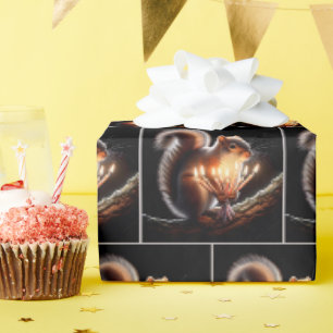 Papier Cadeau Écureuil avec bougies d'anniversaire