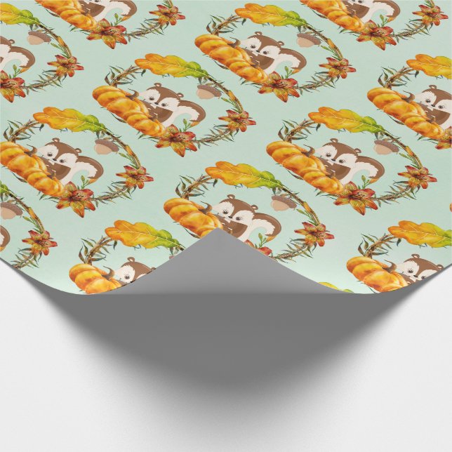 Papier Cadeau Écureuil de la couronne florale Automne Motif rust (Coin)
