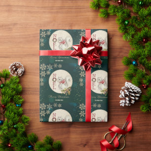 Papier Cadeau Écureuil de Noël vintage, Flocons de neige